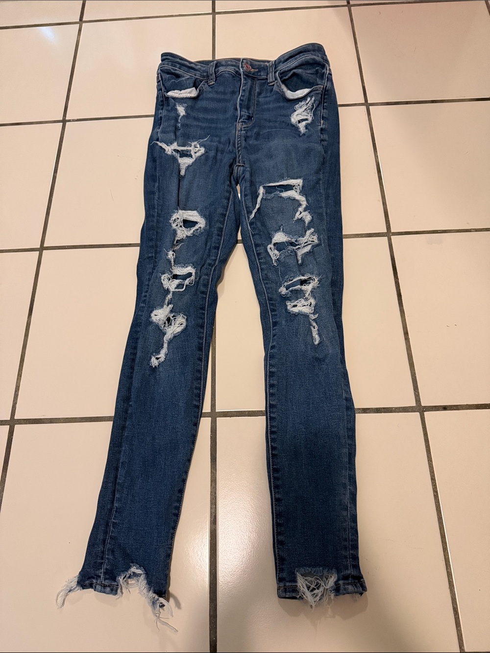 American Eagle Outfitters Dark Blue Ripped Skinny Jeans